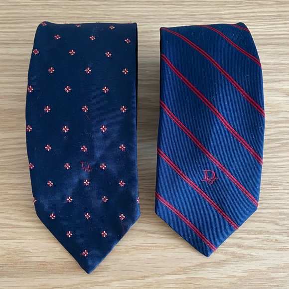 Authentic Christian Dior ties navy and red set of two vintage - Picture 1 of 7